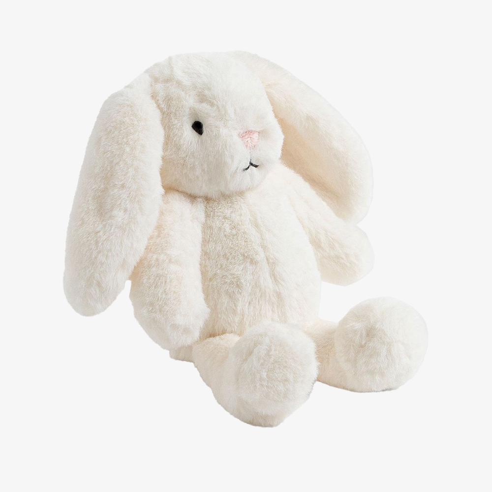 Premium long-eared rabbit plushie produced for international private label baby gift brands